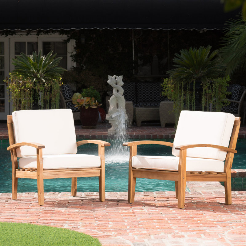 Chaise de patio avec coussins Claytor, Beige, Teck