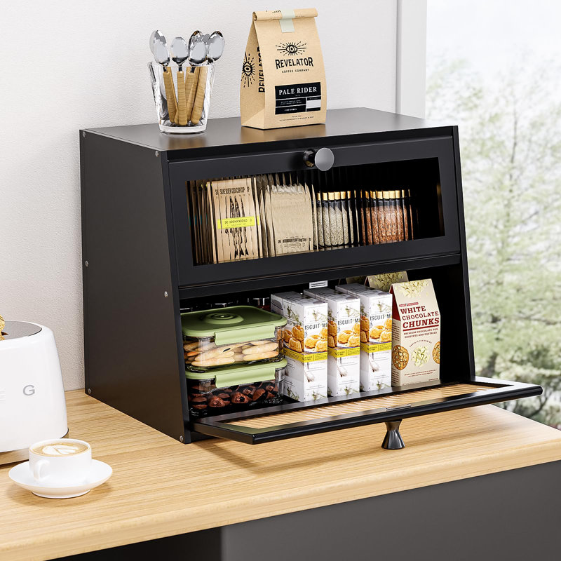 Bread Box For Kitchen Countertop,Extra Large 2 Layer Breadbox Wooden Farmhouse Bread Storage Container Bread Bin Bread Holder Food Organizer Pantry Shelf Acrylic Window