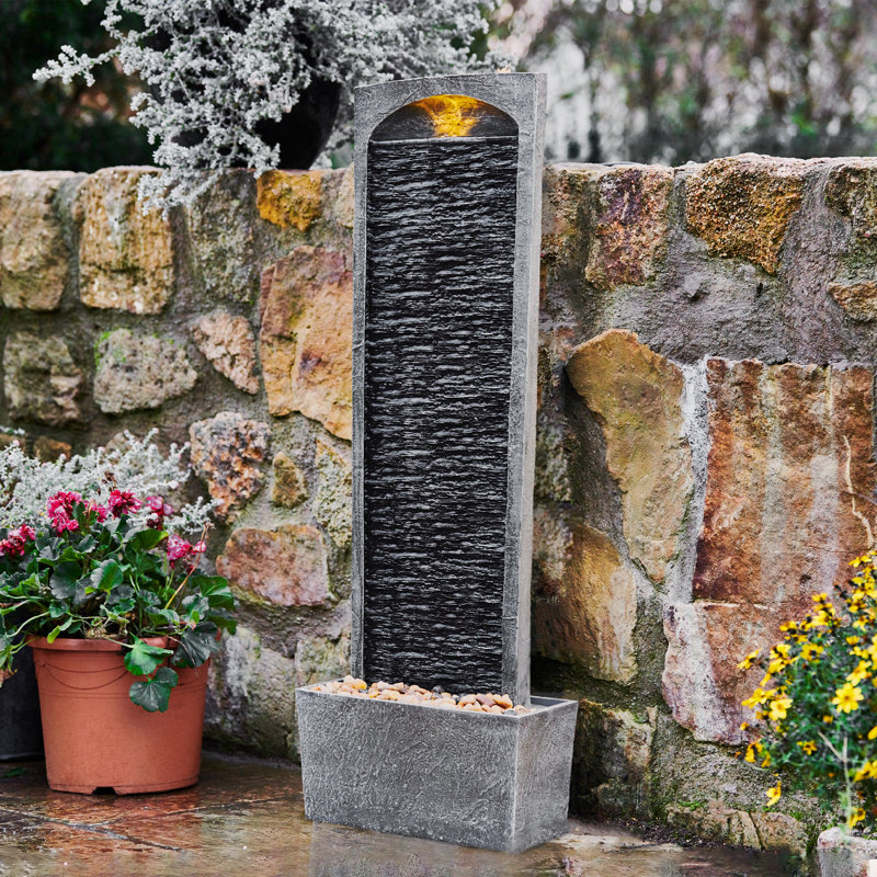 Teamson Home 98 cm Contemporary Outdoor LED Waterfall Fountain with Pebble Base, Gray/Black