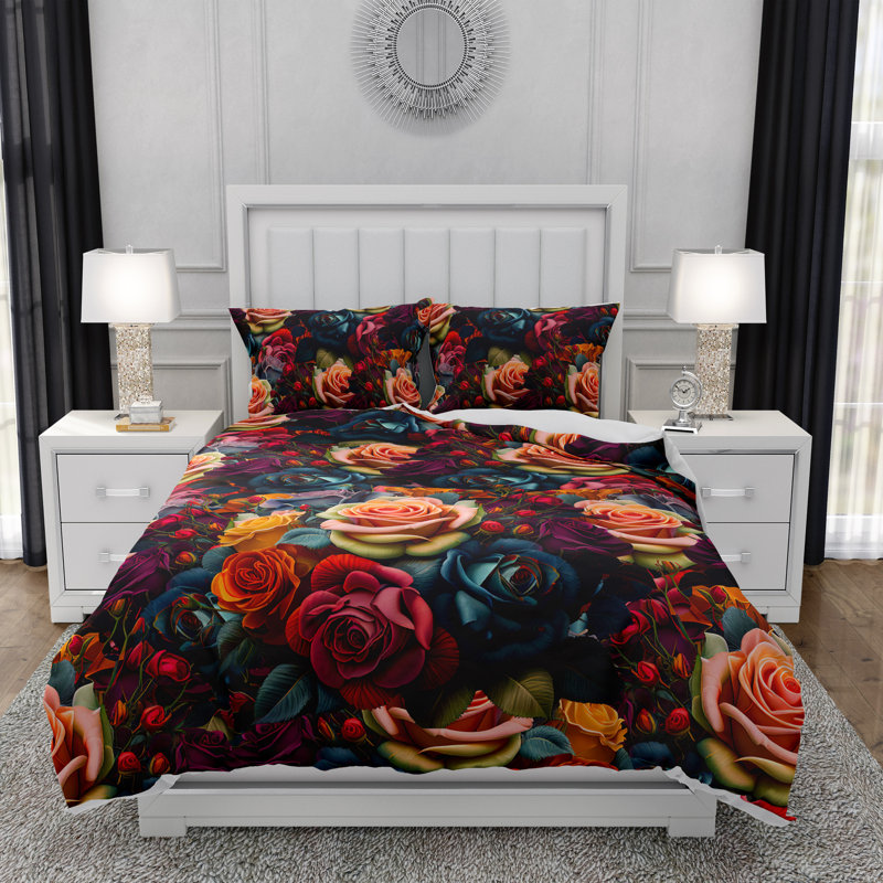 Floral Duvet Cover, King Duvet Cover + 2 King Shams