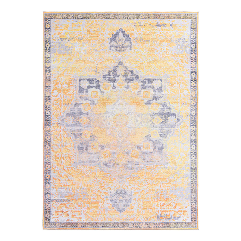 Tapis oriental bleu / jaune Hymel, Rectangle 7 pi 10 po x 11 pi
