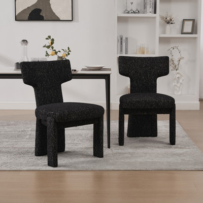 Ensemble de 2 chaises de salle à manger rembourrées modernes en chenille avec pieds en bois massif