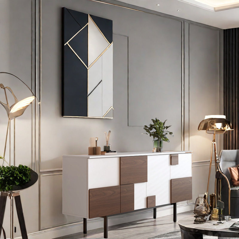 Armoire d'appoint Light Luxury, H 34,2 po x l 55,1 po x P 16,5 po, Blanc / brun