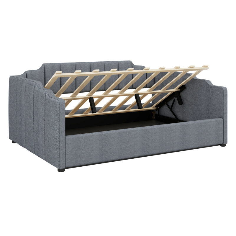 Lit de jour rembourré avec rangement inférieur, Gris
