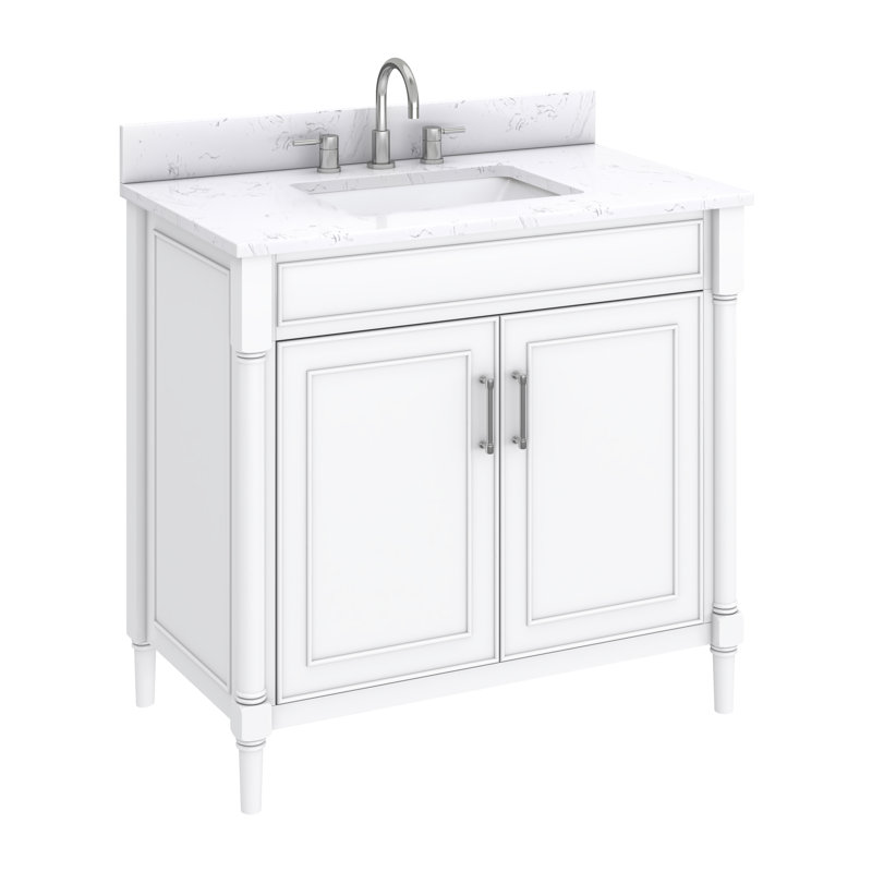 Guider 36" Free Standing Single Bathroom Vanity with Engineered Stone Top, White