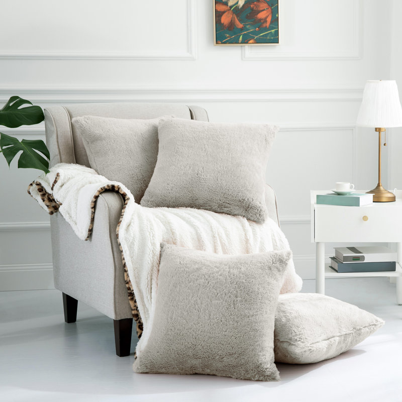 Rabbit Faux Fur Pillow Cover, Light Gray