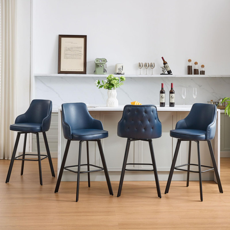 Tabourets de bar pivotants rembourrés à dossier haut (lot de 4), Bleu, 4, Tabouret de bar (siège d’une hauteur de 30 po)