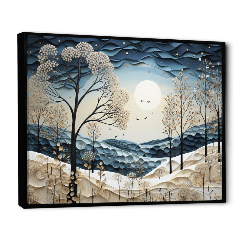 «Blue White Modern Scandinavian Winter Pointillism III», reproduction d'art sur toile, H 16 po x l 32 po x P 1 po