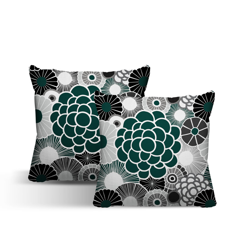 Floral Outdoor Reversible Throw Pillow, 17W" x 17H", Emerald