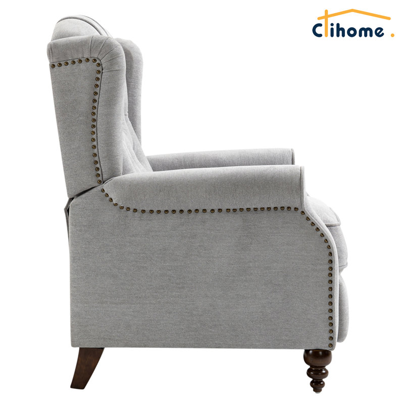 Gray Velvet Upholstered Recliner with Button Tufting