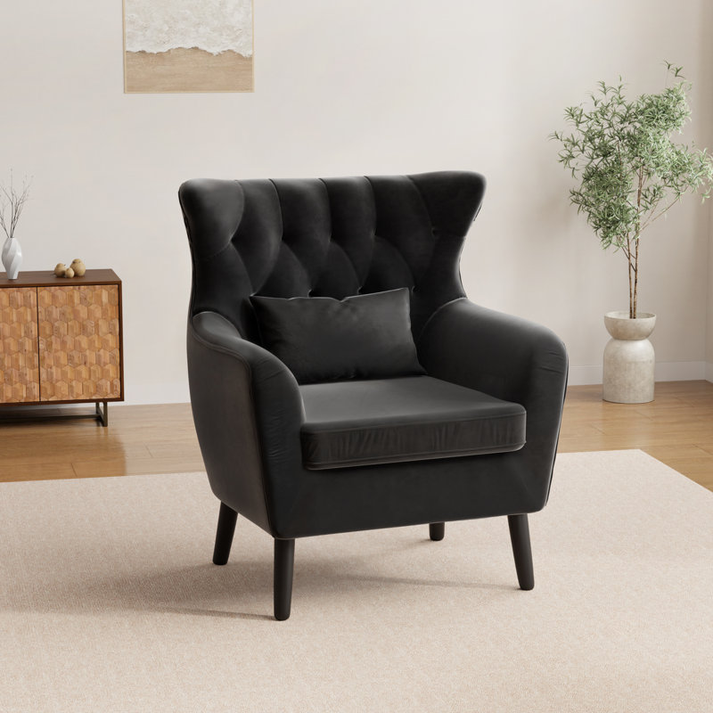 Thick Cushion Upholstered Comfy Oversize Velvet Accent Chair, Black