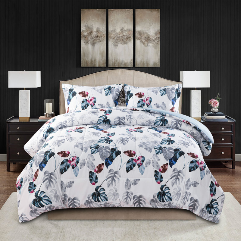 Marina Decoration Home Decor Bedding Comforters Bedroom Duvet Ensemble Soft Luxury Fluffy Goose Down Alternative Plush Boho 2 Piece Printed Comforter Set, Modern Green Leaves Pattern Twin/Single Size