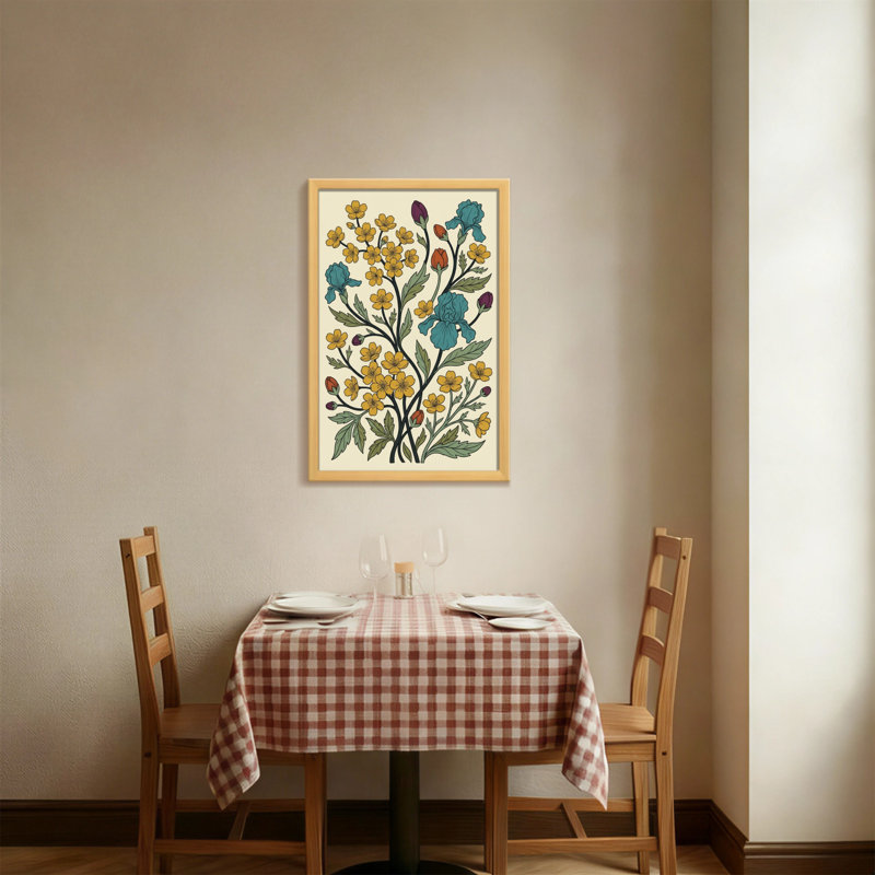 Plantes et fleurs à motif floral jaune, bleu et mauve
