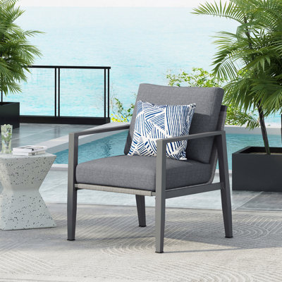 Outdoor Patio Lounge Chair, Aluminum With Sleek Rope Accents And Comfortable Cushions