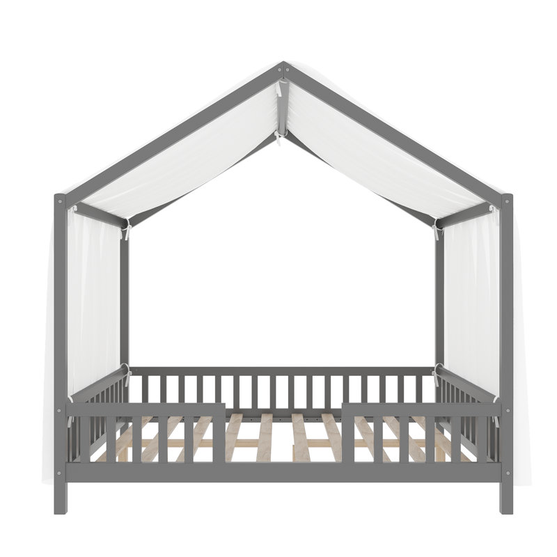Lit de style maison basse avec rideaux, Complète, Gris