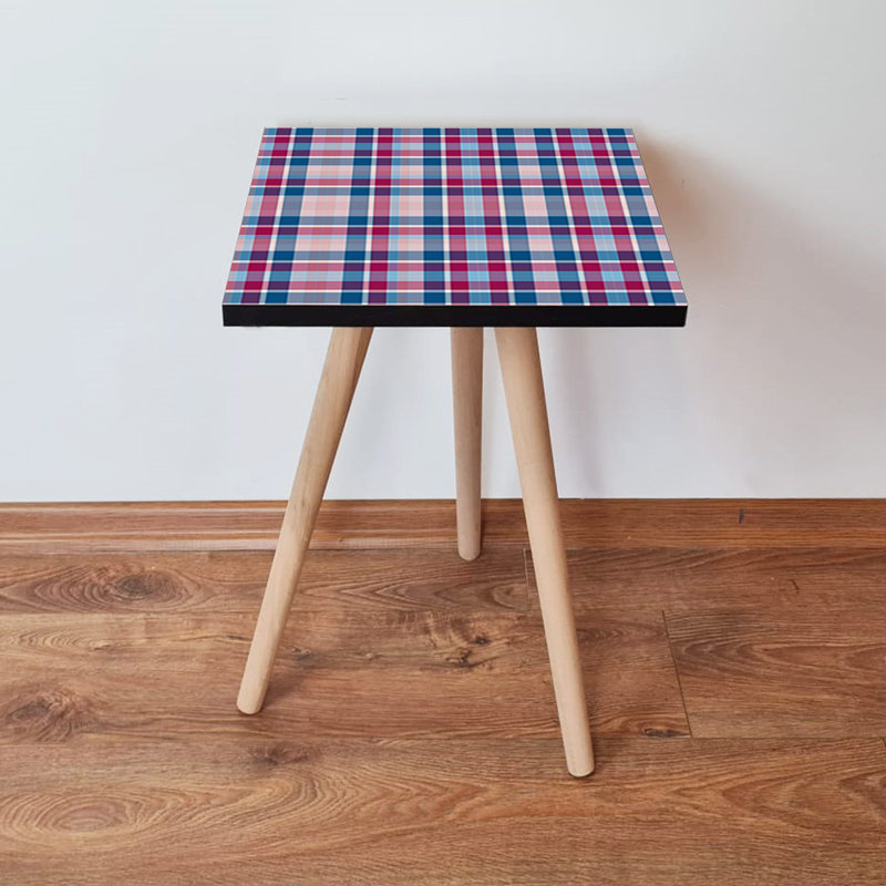 Table d'appoint moderne, motif à carreaux bleu marine et rose / blanc, 13,8 po x 16,5 po x 13,8 po | 100% panneau de fibres à densité moyenne avec une épaisseur de 0,7 pouce et des pieds en bois de hêtre robuste | Accent élégant pour la décoration intérieure et économiseur d'espace fonctionnel