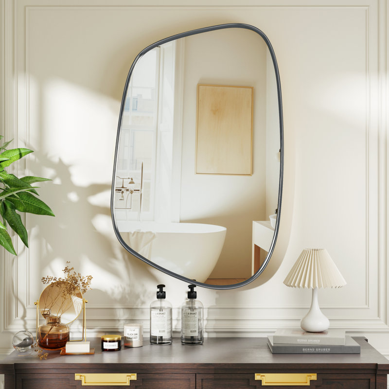 Miroir mural irrégulier - Miroir en verre trempé décoratif, 30 po x 22 po, Noir