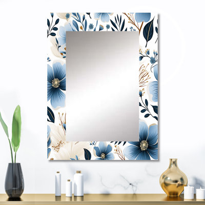 Blue & Ivory Coastal Elegance Floral Pattern - Floral Mirror Wall Decor