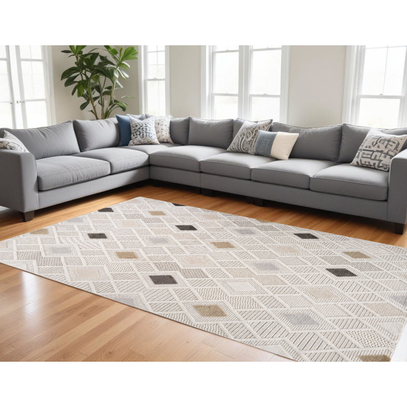 Tapis abstrait crème et beige 8 pi x 11 pi