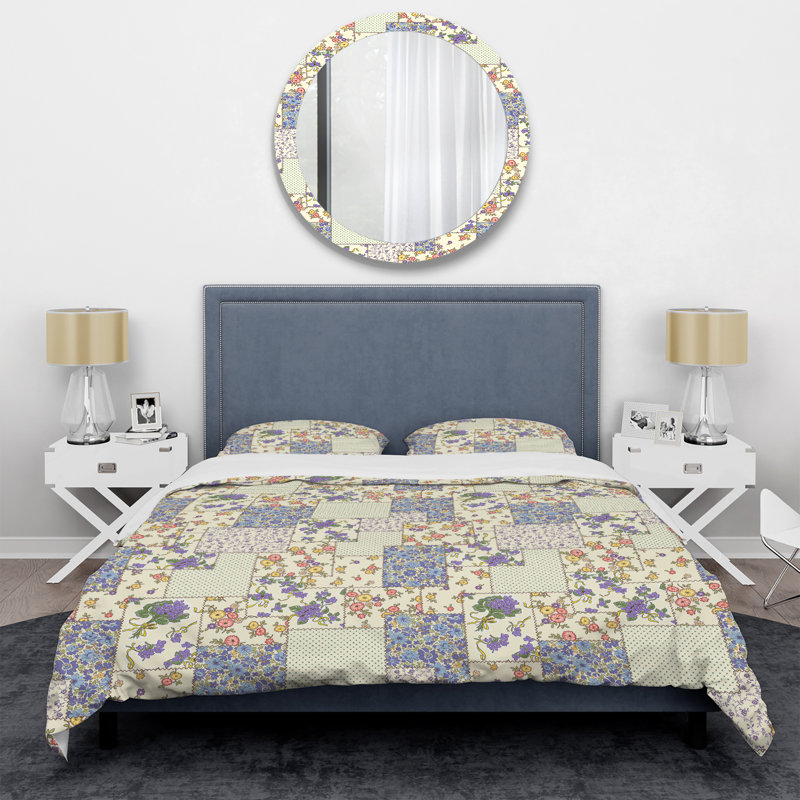 Ensemble de housse de couette en microfibre mauve à motif floral mauve et beige