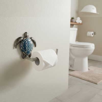 METAL SEA TURTLE TOILET PAPER HOLDER, 9.5"X3"X4.5"