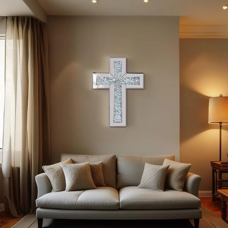 Décoration murale élégante en forme de croix de cristal, H 15 po x l 10 po x P 0,5 po