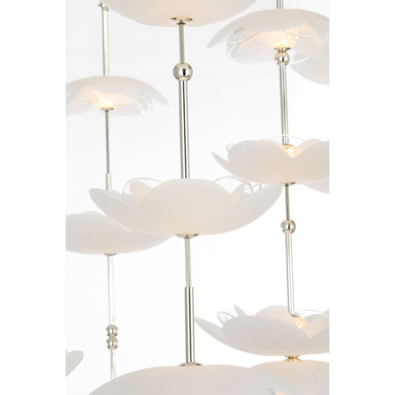 Petaluma 28" Cascading Chandelier with Etched and Clear Glass Flowers, Soft Silver