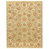 Hand Knotted Wool Area Rug in Light Green And Ivory