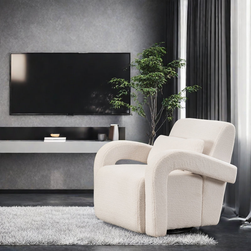 Chaise longue en tissu Teddy, Blanc