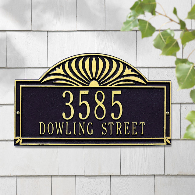 Sunburst 2-Line Wall Address Plaque, Antique Copper, Yes