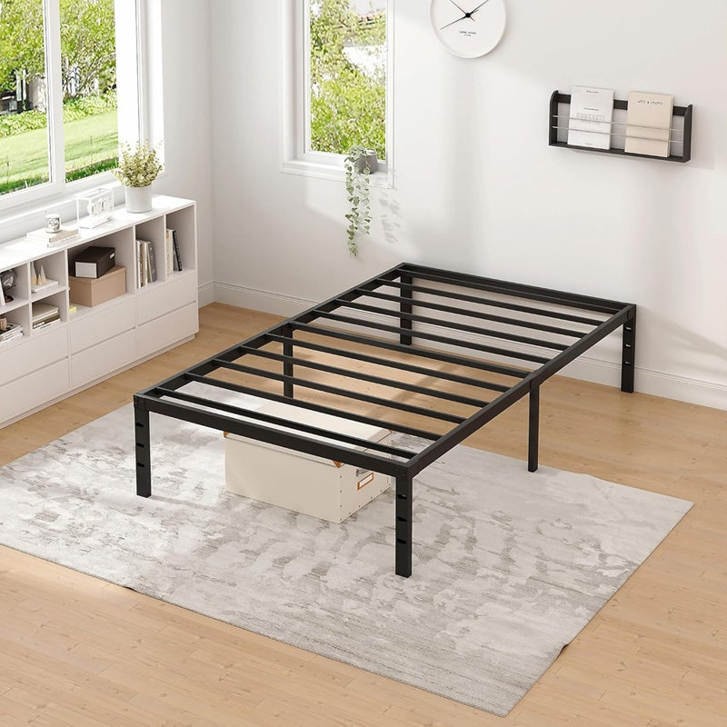Twin Metal Bed Frame – Black, Heavy-Duty Mattress Foundation With Storage Space, No Box Spring Needed, Easy Assembly