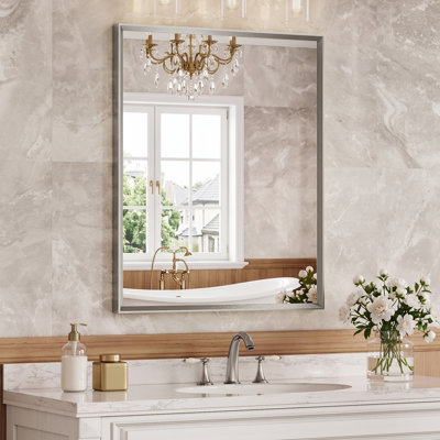 Bathroom Vanity Mirror with Beveled Edge, Tempered Glass Wall Mirror with Rust-Resistant Aluminum Frame for Over Sink, Bedroom, Entryway
