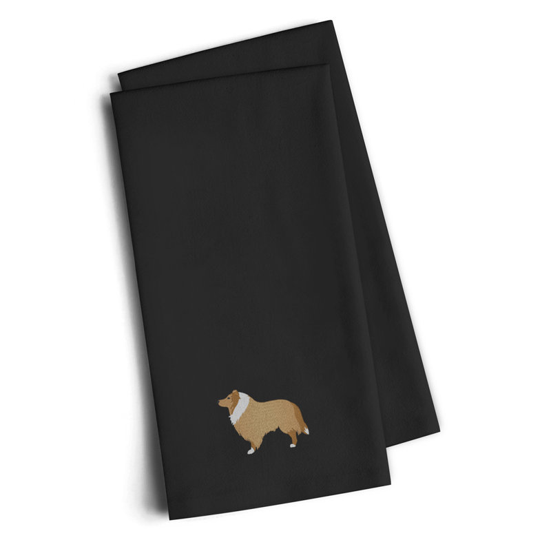 Cotton Embroidered Tea Towel Kitchen Towel, Black, 25" H x 16" W x 0.1" D