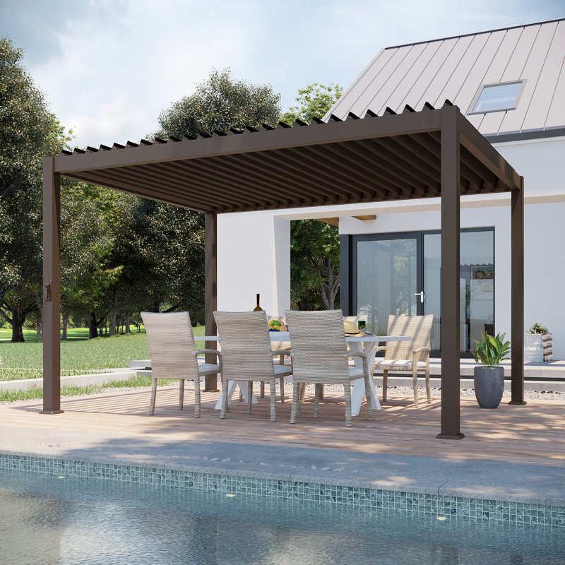 Durable Metal Pergola with Adjustable Louvered Roof for Outdoor Garden, 10 ft x 13 ft