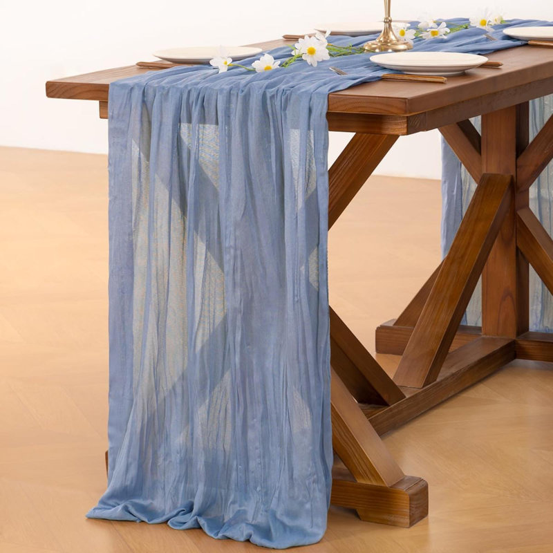 Chemin de table en étamine Cheesecloth, Bleu, L 29 po x l 120 po