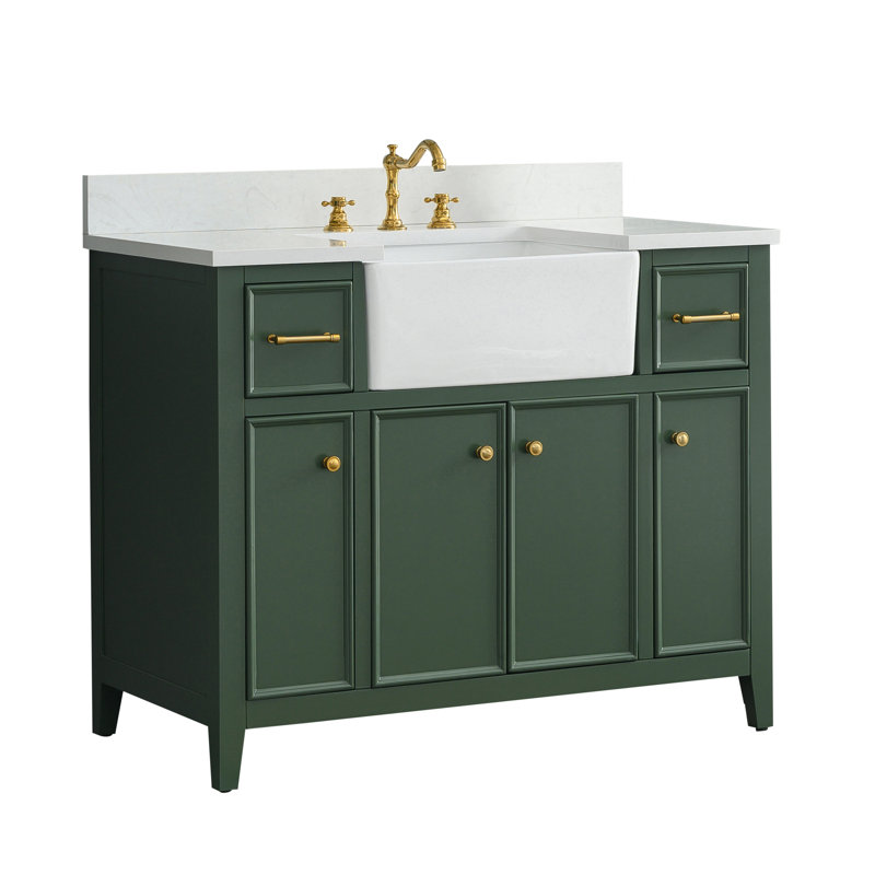 Meuble-lavabo simple 42 po Aisa, Evergreen / or brossé