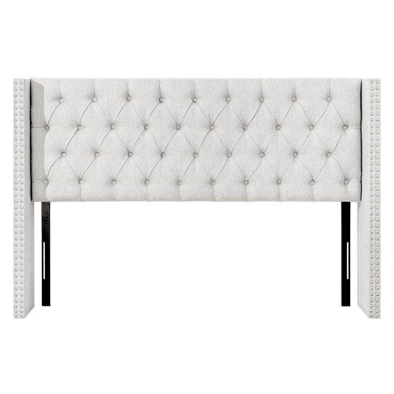 Upholstered Button Tufted Headboard, Cream, Queen