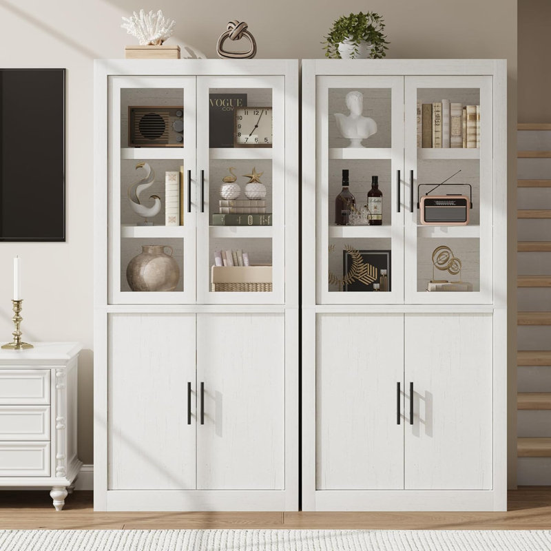 Garde-manger, garde-manger en bois avec 4 portes et tablettes réglables, garde-manger autoportant Farmhouse et grand espace de rangement pour la salle à manger et le salon
