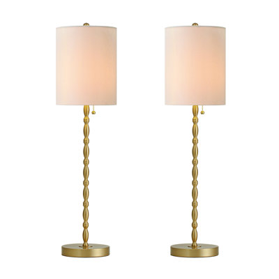 Buffet Lamps Set of 2 Elegant 28.5" Tall Table Lamps with Marble Base Brass Finish Stem and Linen Shade for Living Room Dining Room Entryway Farmhouse Lighting Decor 