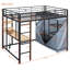 Lit mezzanine double en métal avec bureau, tablettes, prise de courant, lumière DEL et garde-robe, noir-1656870875-1656870877