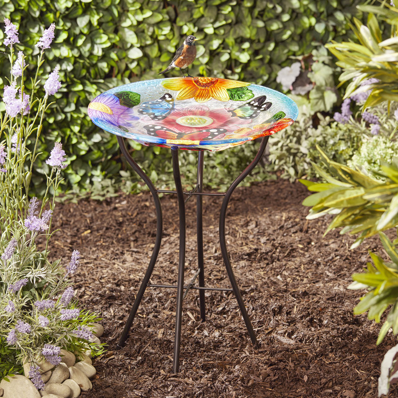 Liyuan Glass Hand Painted Birdbath