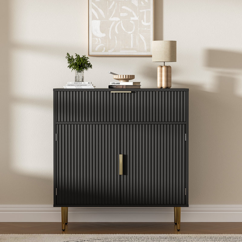 Coffee Bar Cabinet With 2 Doors & Drawer, Sideboard Buffet With Adjustable Shelves, Accent Liquor Cabinet With Storage, Console Table For Living Dining Room, Black