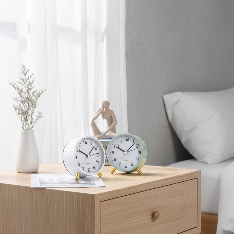 Analogue Metal Electric Alarm Tabletop Clock, White