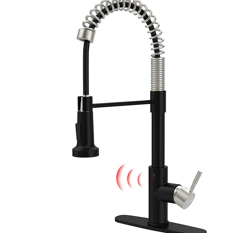Stainless Steel Kitchen Faucet - Automatic Touchless With Pull-Down Contemporary Black And Silver Finish Smart Motion Sensor Hygienic Convenient For Sinks In Black/Silver