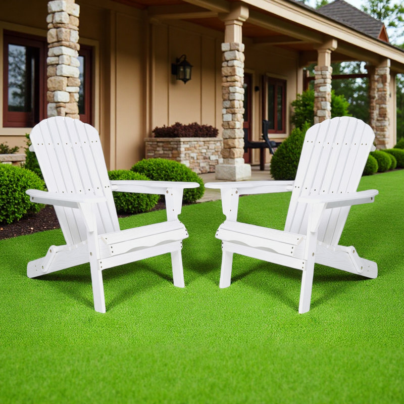 Set of 2 Solid Hemlock Wood Adirondack Chairs – Half Pre-Assembled, Foldable Outdoor Lounge Patio Chairs for Garden, Lawn & Backyard