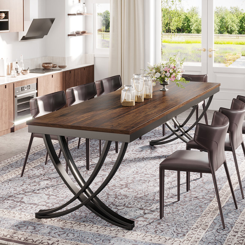 Dollis 78.74" Iron Dining Table （Whitout Chair), Brown, Black