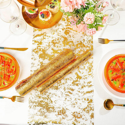 Table Runner Metallic Thin Mesh Table Runner Roll(12 Pieces/Gold)