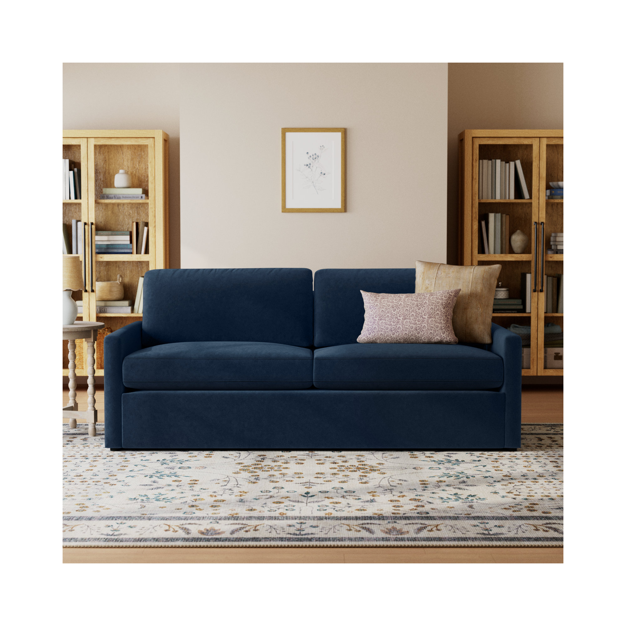 Savannah 85'' Upholstered Sofa, Bella Ink Blue Performance Velvet