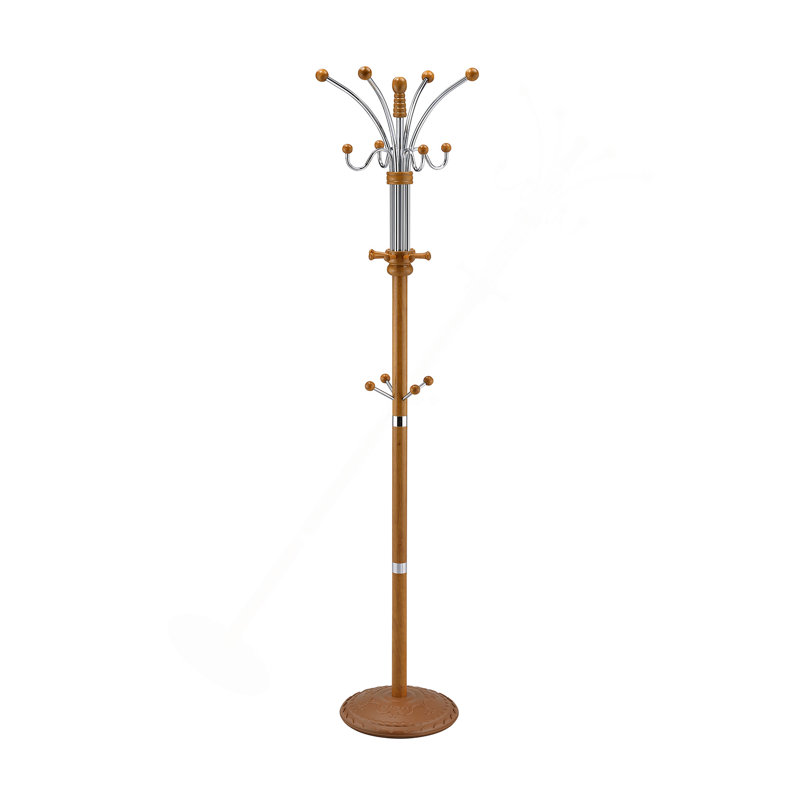 Portemanteau 73 po en chrome et bois, finition chêne, Chêne