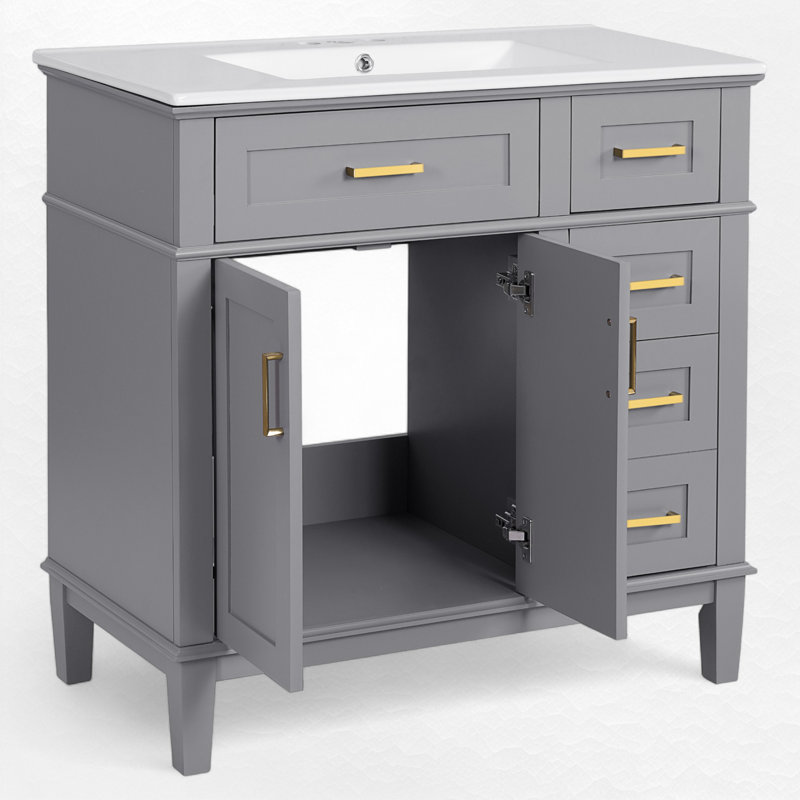 Meuble-lavabo simple 36 po avec lavabo, Gris